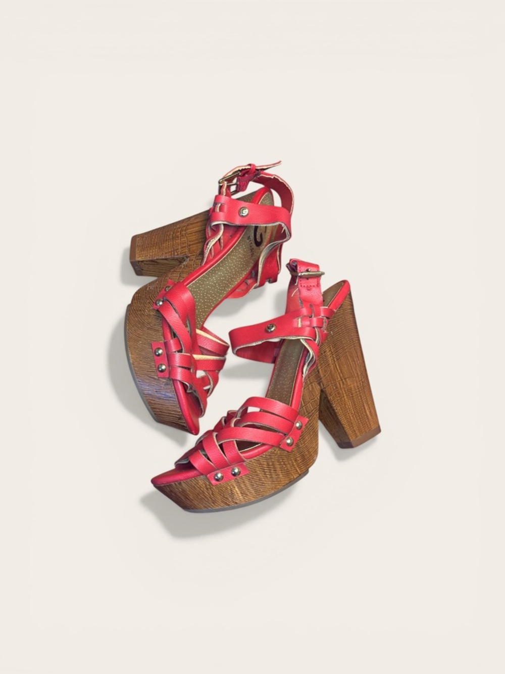 Y2K Style Red Strappy Block Platform Heels G by Guess - Picture 1 of 5